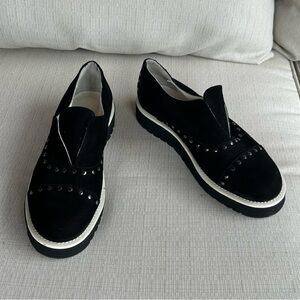 Griff Italia Black Suede Platform Flats with Studs, size 9.0 italian 40